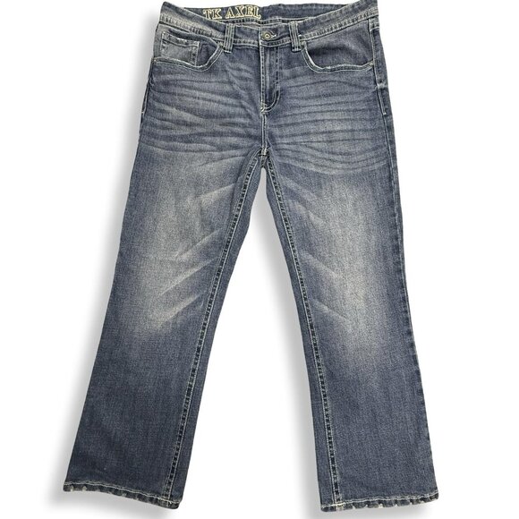 TK Axel Jeans Y2K Mens 38 Straight Distressed Streetwear Embroidered Denim 40x30 - Picture 3 of 13